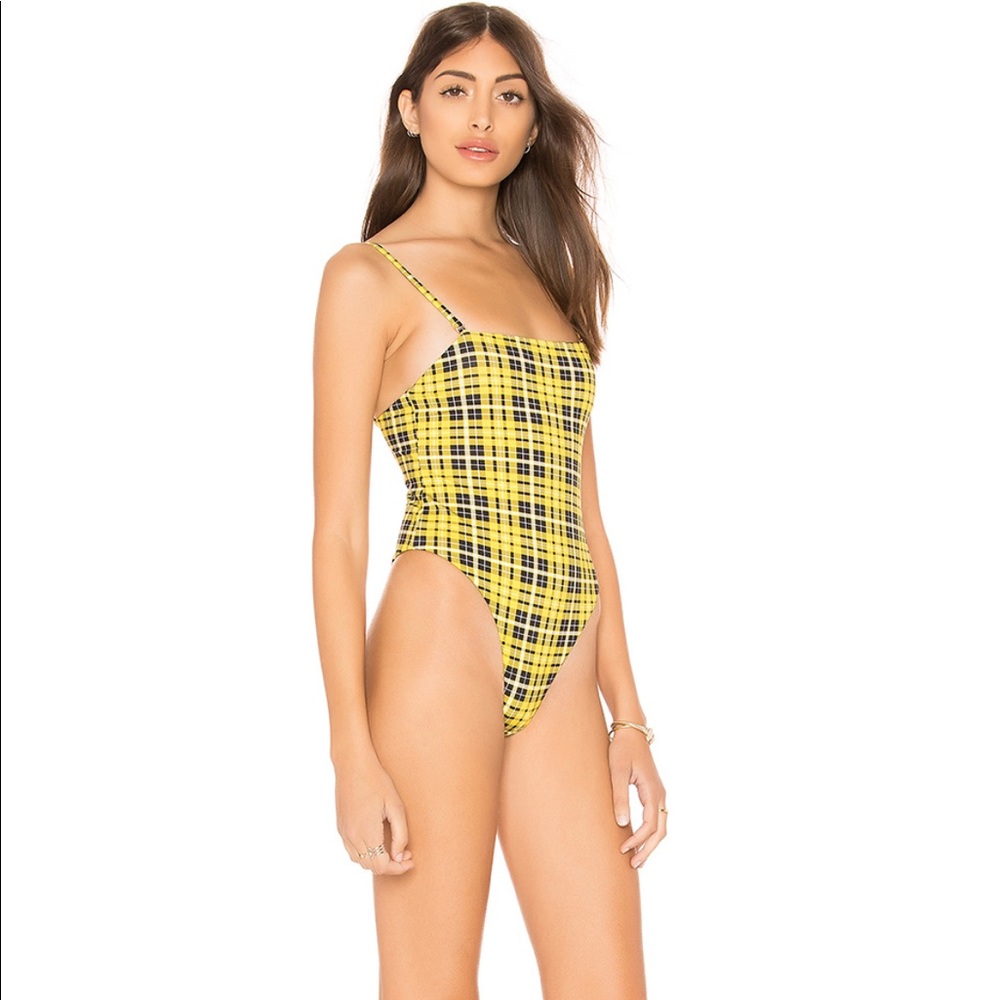 Frankie’s Bikinis Tarzana Yellow Plaid One Piece S
